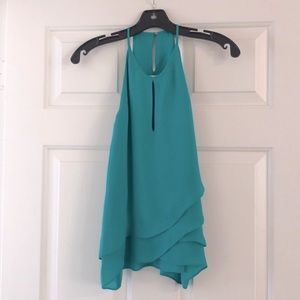 Parker Silk Teal Green Key Hole Asymmetrical Top